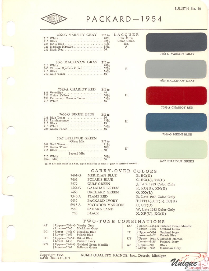 1954 Packard Paint Charts Acme 1